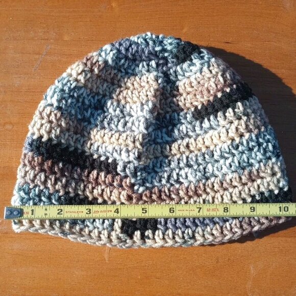 Men's Skully Beanie Hat Handmade Naturals Striped Crochet Hiking Outdoors L - Picture 9 of 9